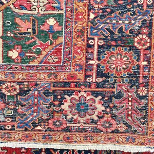 Heriz Serapi Rug 10x13, Red & Navy Blue Large Rug 10x14, Oriental Ethnic Oversize Rug image 10