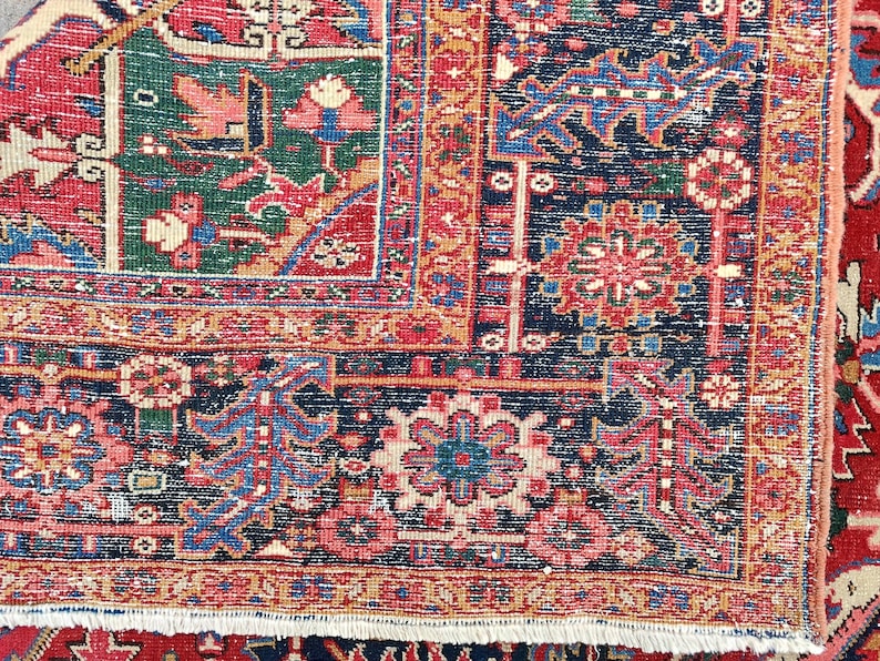 Heriz Serapi Rug 10x13, Red & Navy Blue Large Rug 10x14, Oriental Ethnic Oversize Rug image 10
