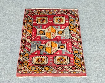 Türkischer Teppich 2x3 klein, Vintage-Mattenteppich, bunter Teppich 2x3 antik, Badezimmer-Küchen-Eingangsteppich 2x3, Kelimteppich, traditioneller Boho-Kleinteppich 2x3