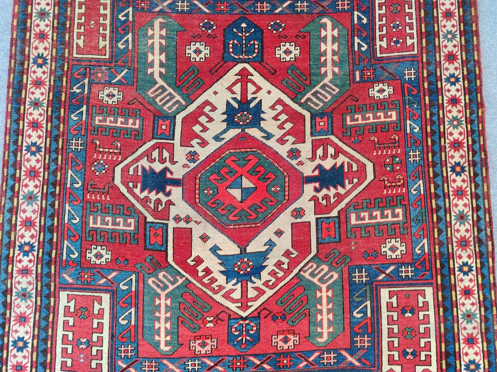 1800s Antiques Caucasian Rugs, Azerbaijan Kazak Rug, Red Navy Rug