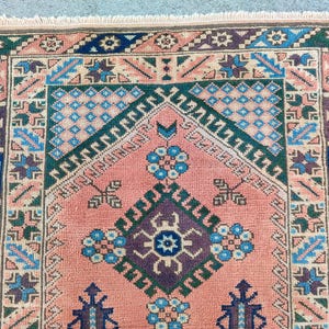 Rug Vintage 3x4 Small Turkish Rug, Entry Kitchen Rug, Neutral Wool Rug, Doormat Rug, Bath mat Rug, 3x4 Oushak Rug, Antique Rug Short