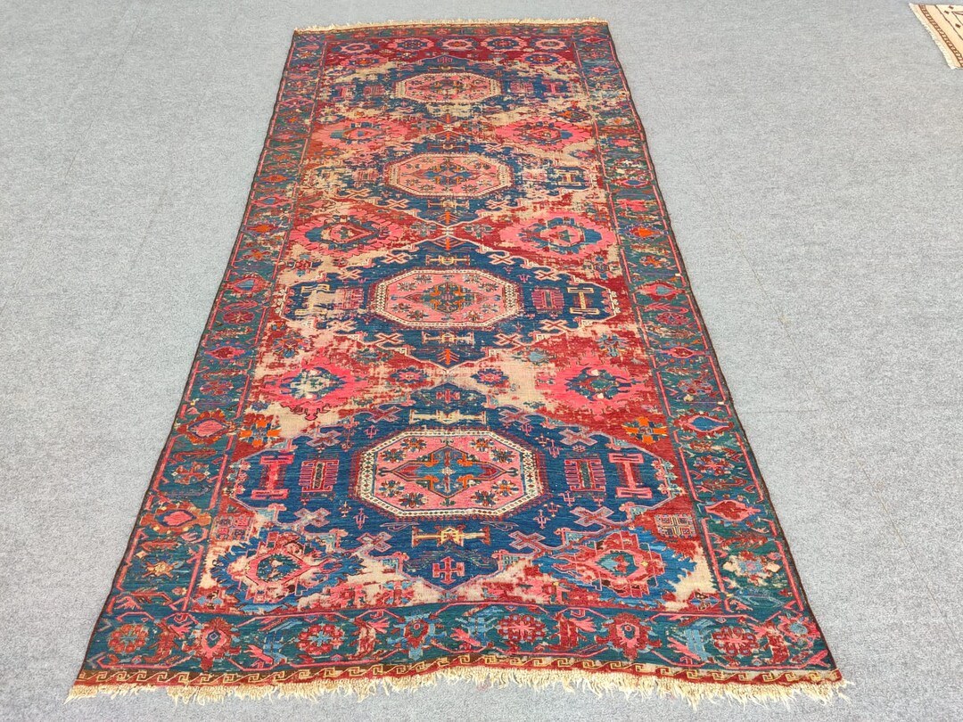 1800s Antique Azerbaijan Rug 5x10, Soumak Rug, Caucasian Rug Antique ...