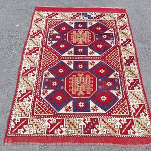 4x6 Oushak Rug Vintage, Turkish Rug Wool, Red Rug Handmade, Anatolian Rug 4x6, Turkish Carpet 4x6, Neutral Red Rug Vibrant, Rugs for Bedroom