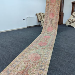 Vintage Oushak Runner 2x24, Extra Long Turkish Runner, 24ft 25ft Runner Rug, Long Narrow Neutral Runner, 2x24 2x25 Runner Muted, Stair Rug