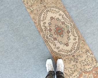 Vloerkleed loper 2 x 7, Turkse loper 7 ft, neutraal klein loper tapijt, 2 x 7 loper vintage, 2 x 7 keukentapijt gedempt, dunne lopers wol, instapkleden