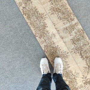 Rug Runner 2x6, Turkish Runner 6Ft, Neutral Small Runner Carpet, 2x6 Runner Vintage, 2x6 Oushak Rug Muted, Anatolian Runners Wool, Entry Rug