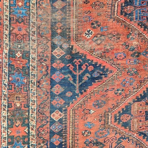 Persian Shiraz Rug 7x10, Antique Red Navy Carpet Rug, Handmade Traditional Rug 7x9 7x10, Large Blue Persian Caucasian Rug, Heriz Serapi Rug