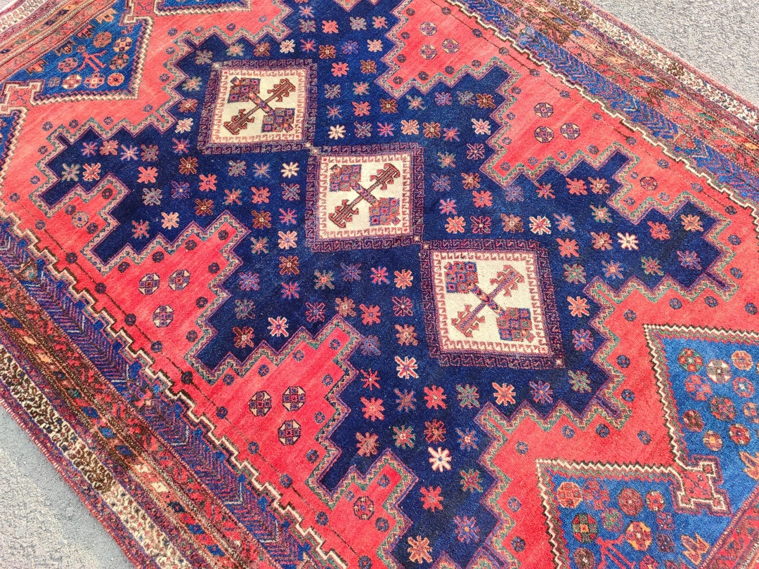 Antique Oriental Rug 5x7, Persian Rug, Red Navy Rug Area, Home Decor ...