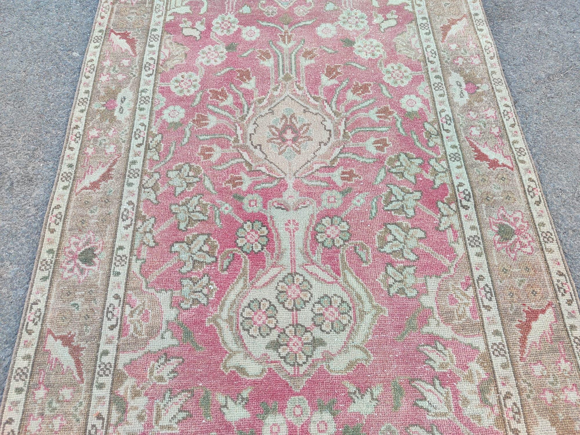 ペルシャ ランナー ラグ 3x15、ピンク ランナー、エクストラ ロング