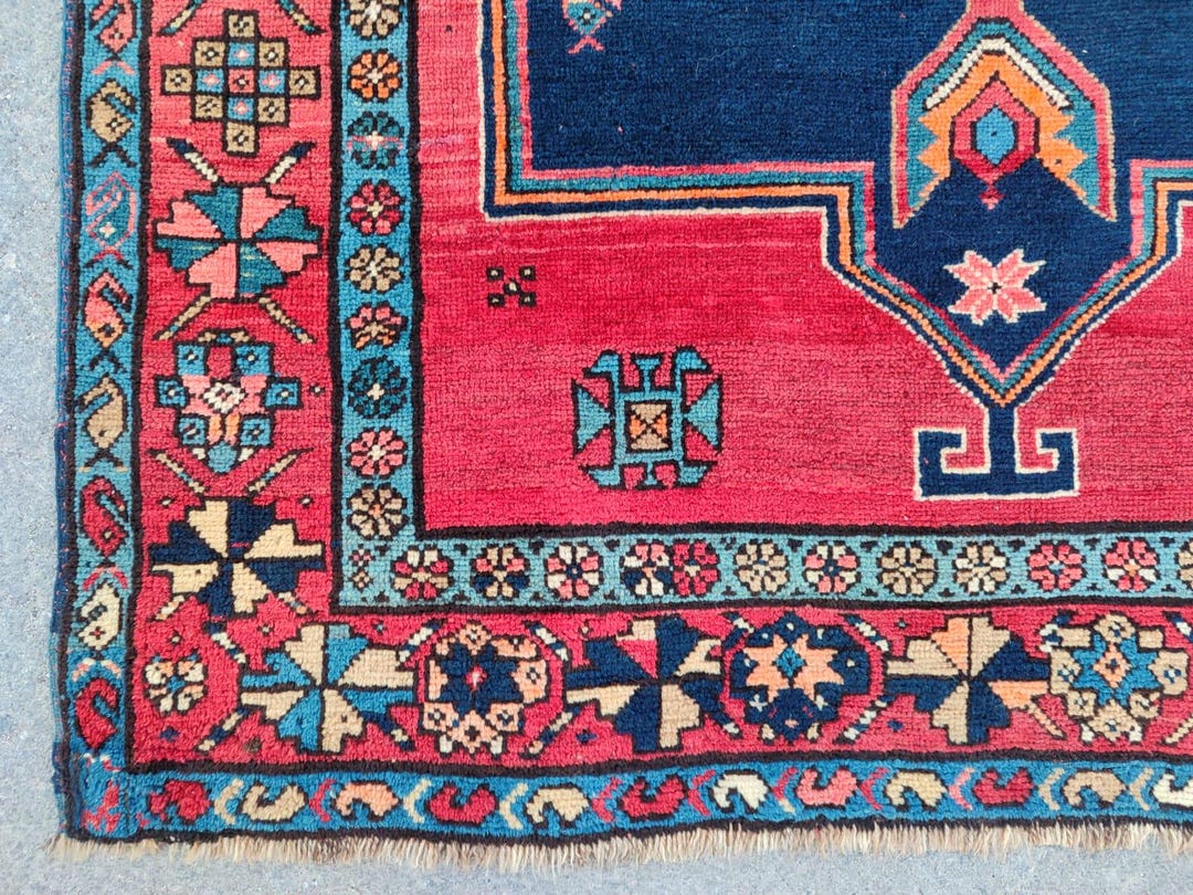 1800s Antiques Caucasian Rugs, Azerbaijan Kazak Rug, Red Navy Rug 5x8 ...