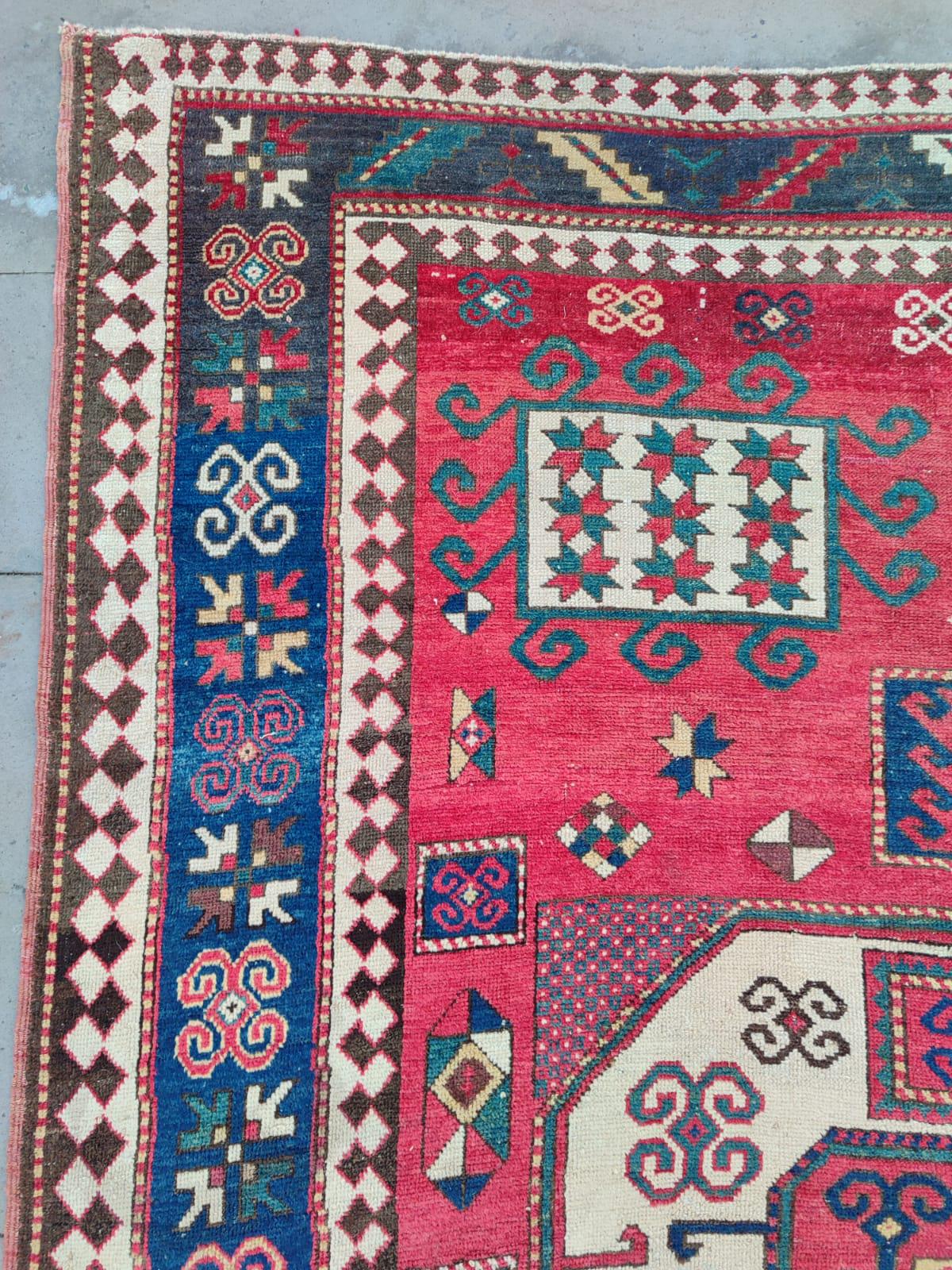 1800s Antique Karachopf Rug, Caucasian Old Rug, Red Rug, Azerbaijan ...