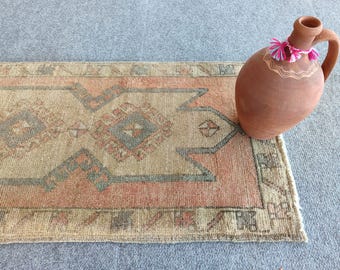 Vintage Kleiner Teppich 70x30, Boho Teppich, Neutraler Teppich 7x3, Gedämpfter Perserteppich 2x3, Minimalistisches Dekor, Tischteppich, Kurzteppich, Fußmatte, Eingangsteppich