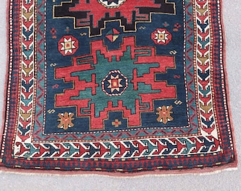 4x7 Azerbaijan Rug, Caucasian Rug Antique, Turkmen Rug, Caucasian Runner Rug, Dagestan Rug, Runner Rug Vintage, Persian Rug