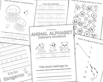 Animal Alphabet Children's Workbook - Learn ABCs and Letter Tracing with Animal Coloring Book