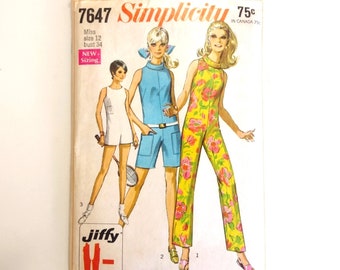 Simplicity 7647 - 1960s Sleeveless Jumpsuit Pattern - Size 12 -  34&quot; Bust - Vintage Sewing Pattern