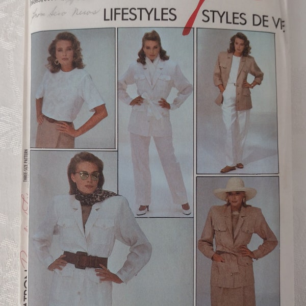 Style 4963 - 80s Safari Suit Pattern - Belted 4-Pocket Statement Shoulder Jacket Pattern - Size 12-14-16 (Bust 34"-38")