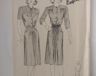 Butterick 2106 - 1942 Day Dress Pattern - Rare WW2 Era Button-Front Shirtdress Pattern - Vintage Size 18 (Bust 36")
