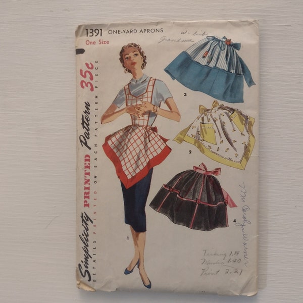 Simplicity 1391 - Vintage 50s One-Yard Apron Pattern - One Size