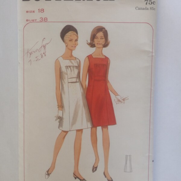 Butterick 4510 - 60s A-Line Mod Shift Pattern - Sleeveless Dress w-Square Neckline & Gathered Front Panel - Vintage Size 18 (Bust 38")