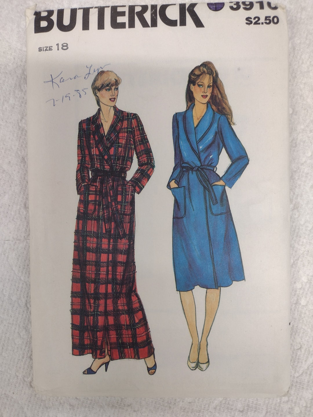 Butterick 3910 Cozy Bathrobe Sewing Pattern Vintage Etsy