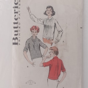 May include: Vintage sewing pattern for a blouse with three different styles. The pattern is from Butterick and is size 16, bust 36. The pattern number is 8680 and the price is 35 cents.