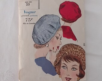 VOGUE 5110 - Sally Victor Original Beret Pattern - Saucy 60s Beret Hat Sewing Pattern - Size 23&quot;