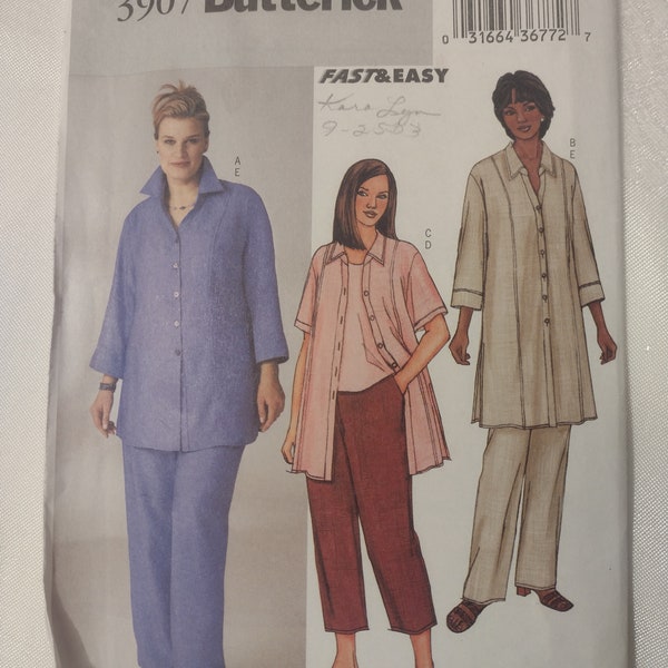 Butterick 3907 - FF Full-Figure Separates Pattern - Princess Seamed Button-Down Top or Tunic & Pull-On Pants - 16W, 18W, 20W