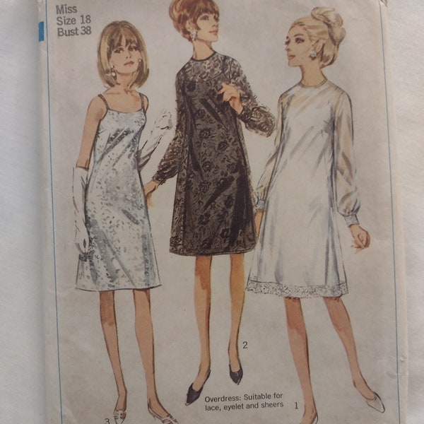 Simplicity  6784 - 60s Slip Dress w-Sheer A-Line Overdress - Dress Duo Pattern - Size 18 (Bust 38")