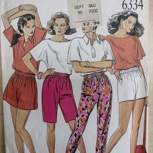 NEW LOOK 6334 - 80s Pull-On Shorts & Ankle Skimmer Pants Pattern w-Gathered Elastic Waistband - Sizes 8-18 (Waist 24" to 32")