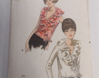 Butterick 3684 - 60s Wrap Blouse Pattern - Ruffle-Necked Sleeveless Wrap Blouse - Long Sleeve or Sleeveless - Vintage Size 14 (Bust 34&quot;)
