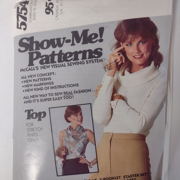 McCall's 5754 "Show Me" - Draped-Neck Turtleneck Sweater or Shell Pattern - 70s Cowl Neck Knit Top - Sizes 16-18-20 (Bust 38" to 42")