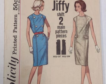 Simplicity 4952 - 60s Shift Dress Sewing Pattern - Double-Breasted Look - Vintage  Size 16 (Bust 36")