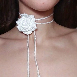 Choose from 3 plain white flower chokers small,medium or large, crochet rose necklace, 100% cotton yarn, rosette costume jewellery handmade