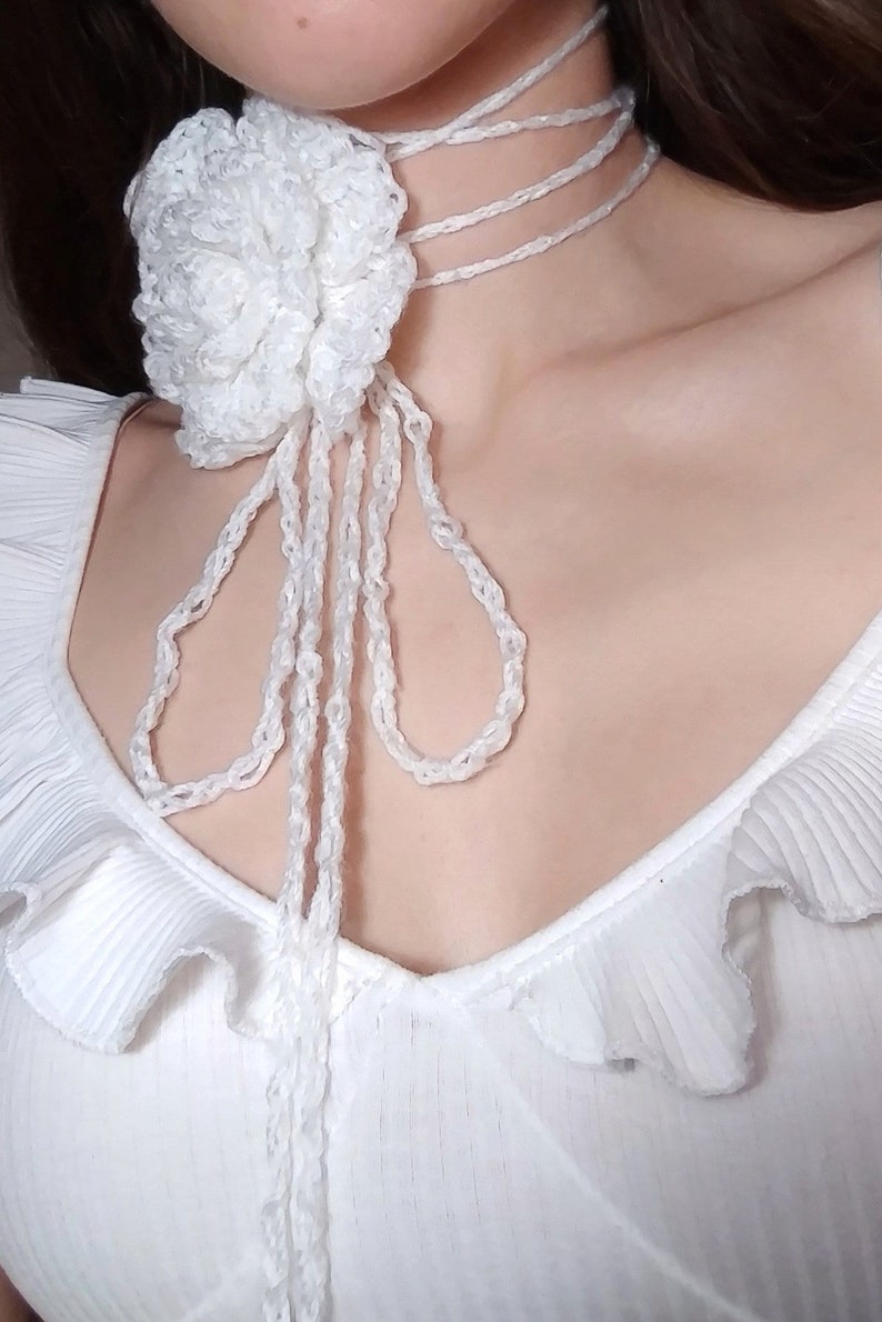 Mini Rosesste Choker Big Crochet Rose Flower Choker, Necklace, Necktie, Belt, Clothing ...