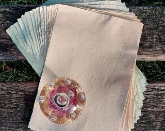 Pack of 17 A4 Ombre handmade sheets of paper in yellow and pistachio green, 100% recycled, mix GSM, raw edges soft and textured spot pattern