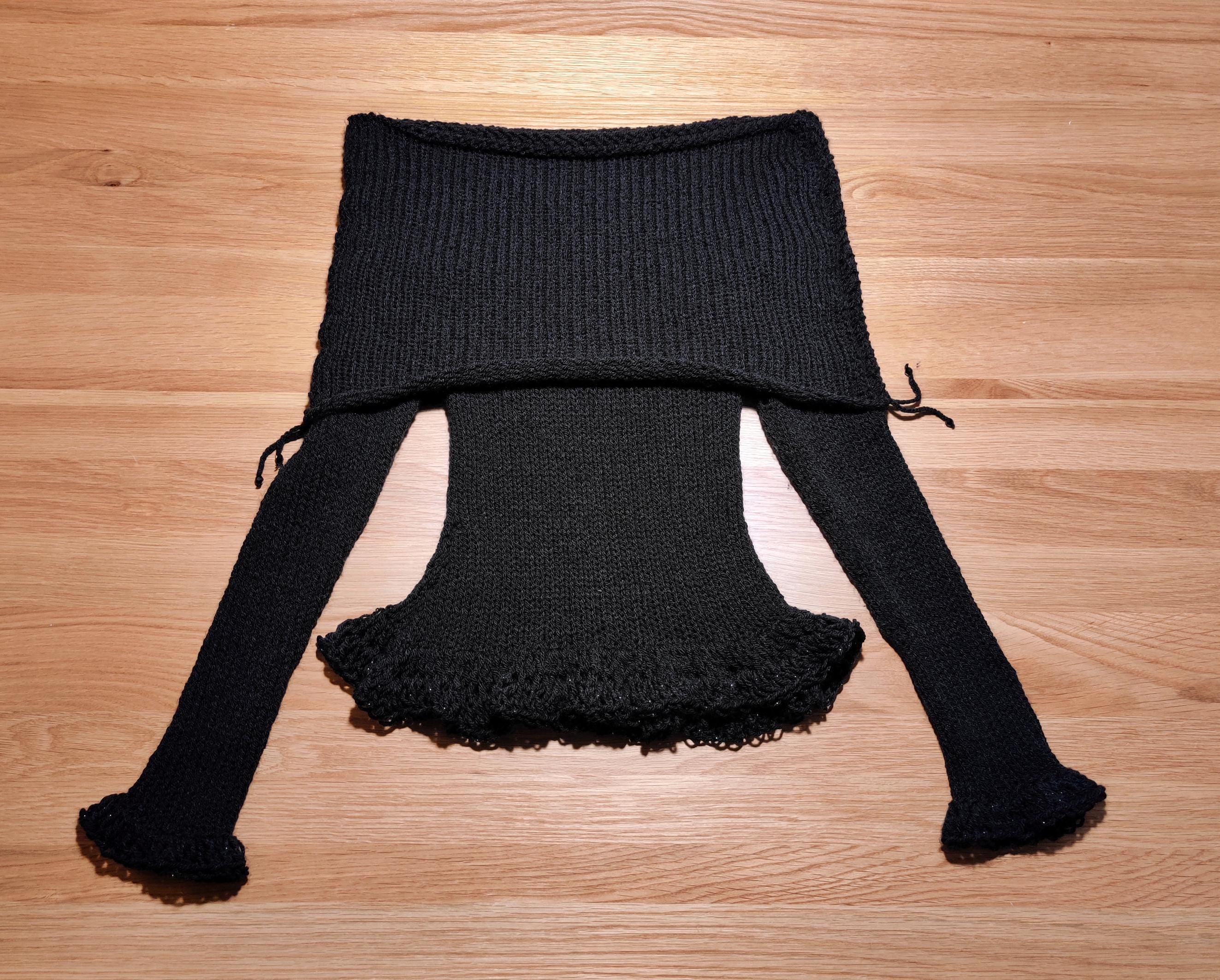 トップス frillturnupoff shoulder color schem knit Knitted off the Shoulder Top With Foldover Top XS S M L Adjustable