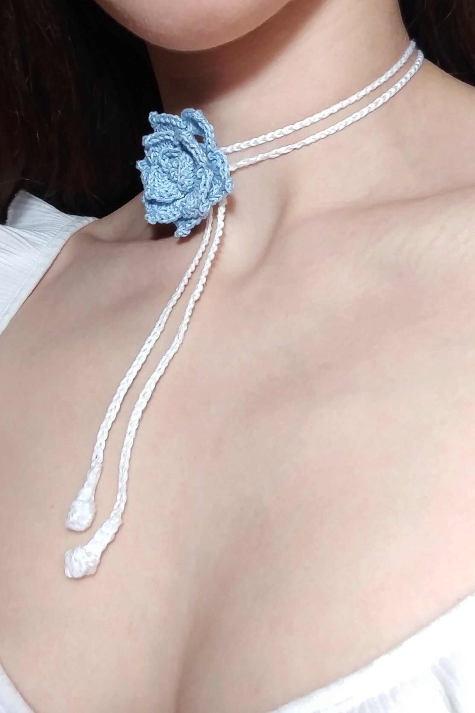 Choose From 3 Colors, Crochet Flower Choker, Blue, Green, Grey/silver ...