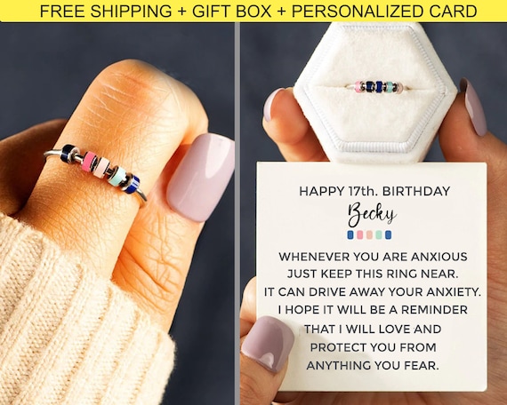 Birthday Gifts for 17 Year Old Girl, 17th Birthday Gift Girl, Anxiety Ring  for Daughter, Granddaughter Birthday Gift for Sister 