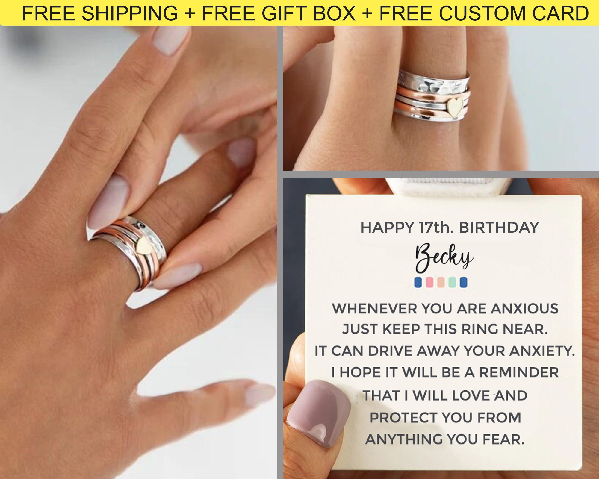 Birthday Gifts for 17 Year Old Girl, 17th Birthday Gift Girl, Anxiety Ring  for Daughter, Granddaughter Birthday Gift for Sister 