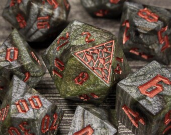 Camouflage Dice Set / Sharp Edge Dice / Dice for Dungeons and Dragons / Standard Shaped Dice / TTRPG Dice / Handmade Dice / Stone Dice