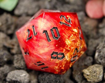 Burn Bright / d20 Chonk (35mm) / Sharp Edge Dice / Dice for Dungeons and Dragons / d20 Chonk / TTRPG / Handmade Dice / Red Dice