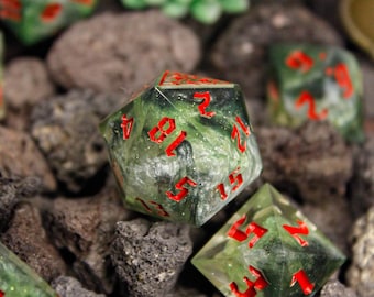 Vapors Dice Set / Sharp Edge Dice / Dice for Dungeons and Dragons / Standard Shaped Dice / TTRPG Dice / Handmade Dice / Green Dice