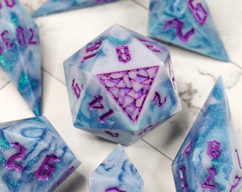 Tidemarked Dice Set / Sharp Edge Dice / Dice for Dungeons and Dragons / Alternative Shaped Dice / TTRPG Dice / Handmade Dice / Ocean Dice