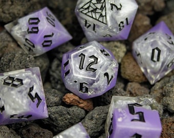 Lilac Dreamer Dice Set / Sharp Edge Dice / Dice for Dungeons and Dragons / Standard Shaped Dice / TTRPG Dice / Handmade Dice / Cloud Dice