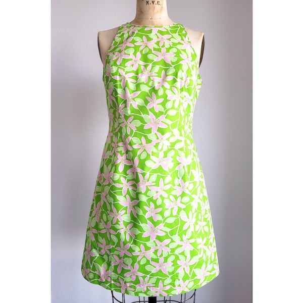 Lilly Pulitzer, Palm Beach, vintage 2000s, cute cotton A-line sundress with halter neckline, fun cut-out back treatment, size 6, deadstock