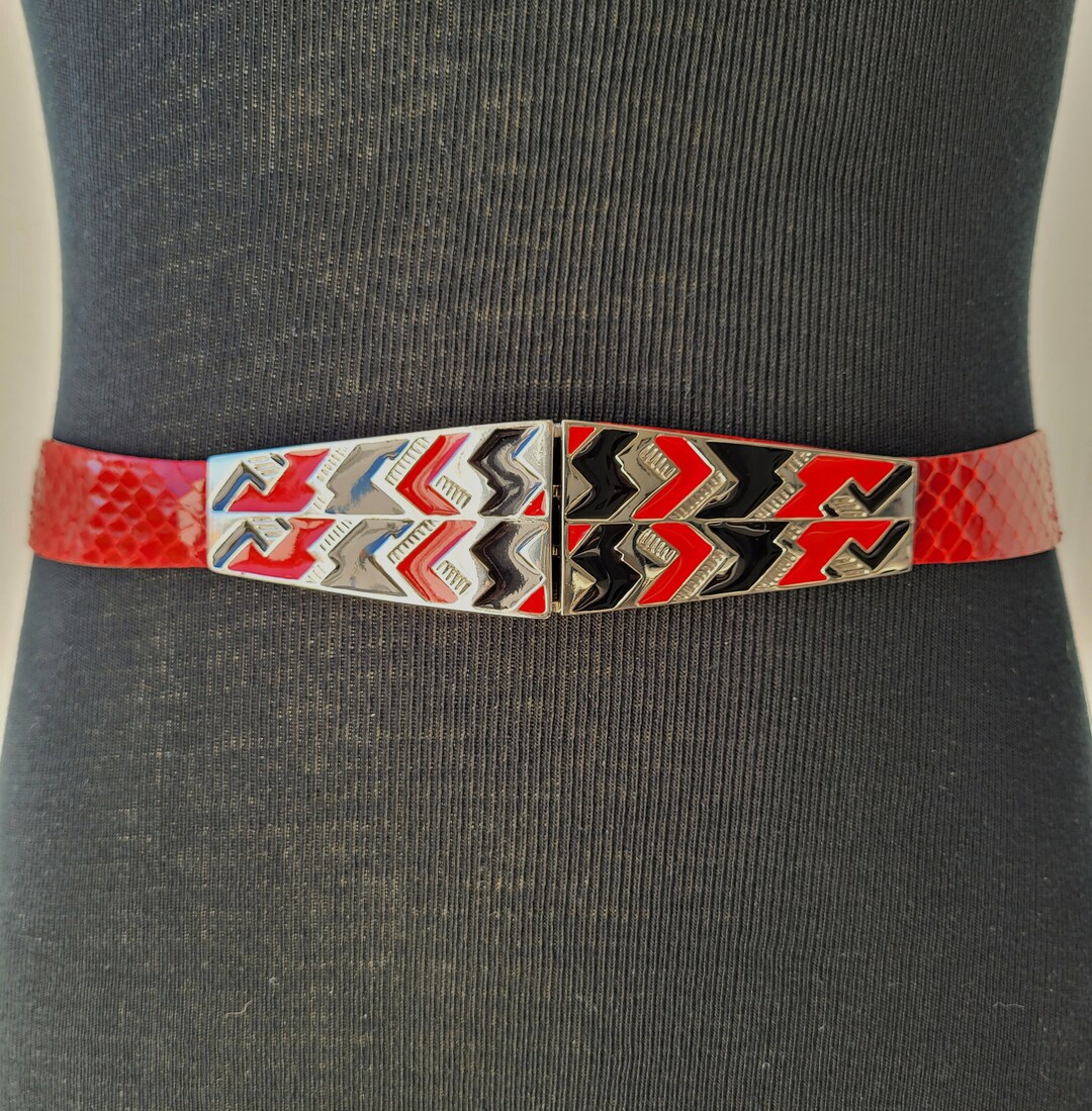Judith Leiber Snakeskin Belt: Vintage 1980s Art Deco Buckle  display picture 3