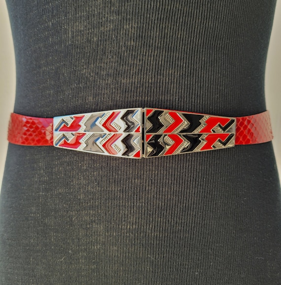 Judith Leiber Snakeskin Belt: Vintage 1980s Art Deco Buckle  display picture 2