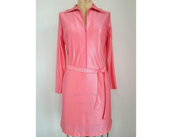 Spiegel zipper-front, long sleeve, turtle neck, acetate dress with matching tie mini dress, vintage-1970s,