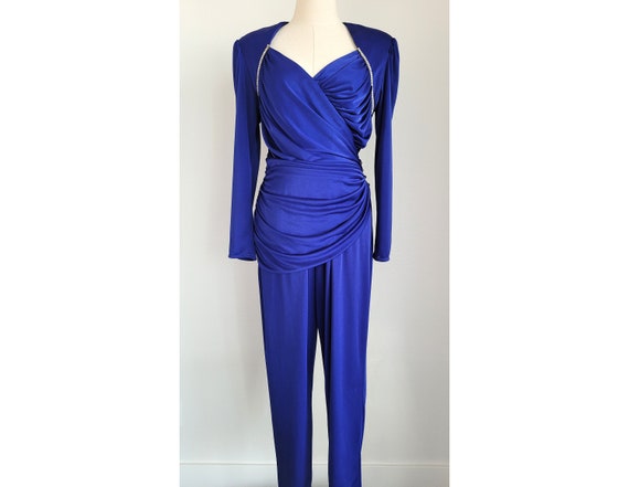 Abby Kent jersey knit jumpsuit with rhinestone tr… - image 1