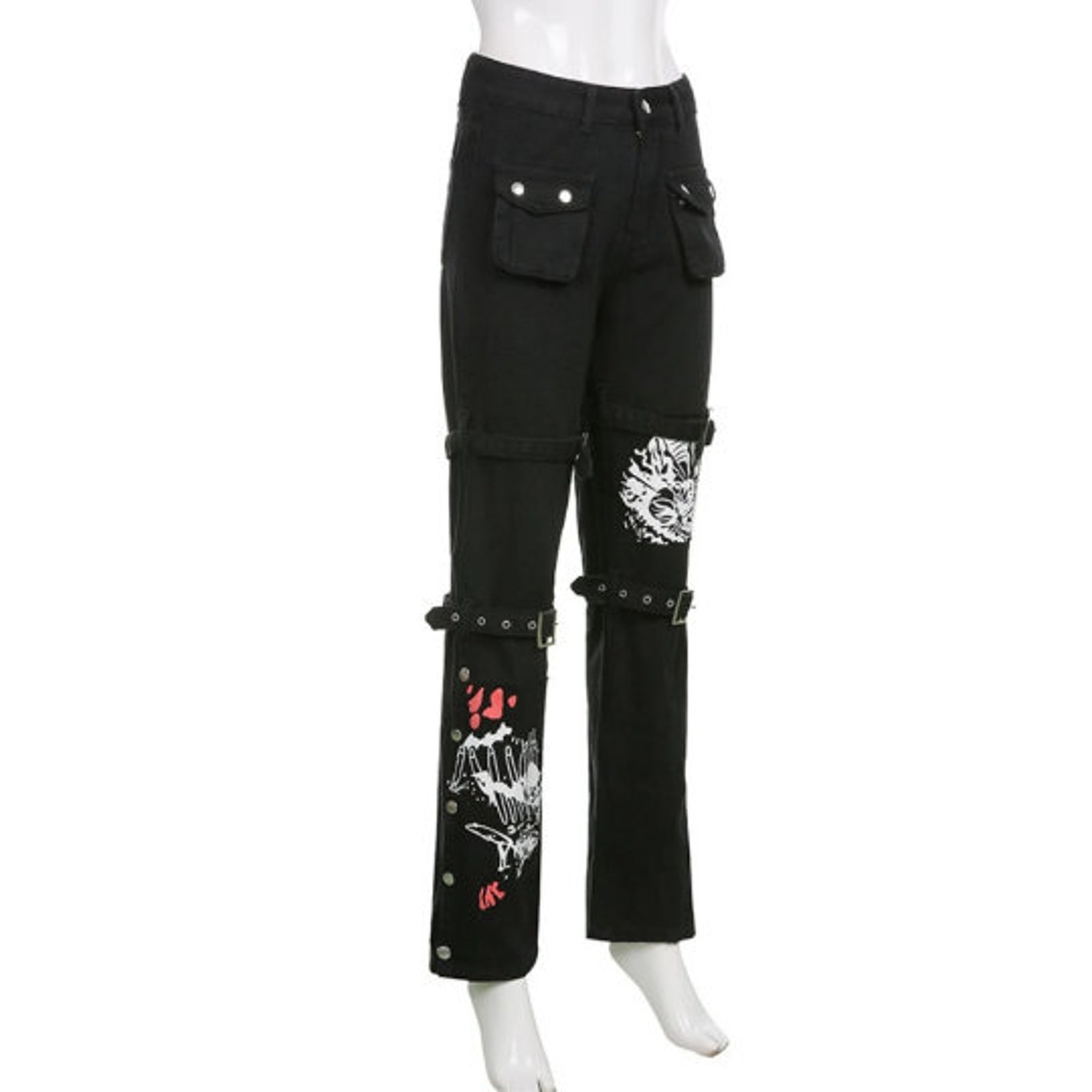 Y2K Graphic Skull Pattern Black Jeans Plus Size Grunge Gothic - Etsy